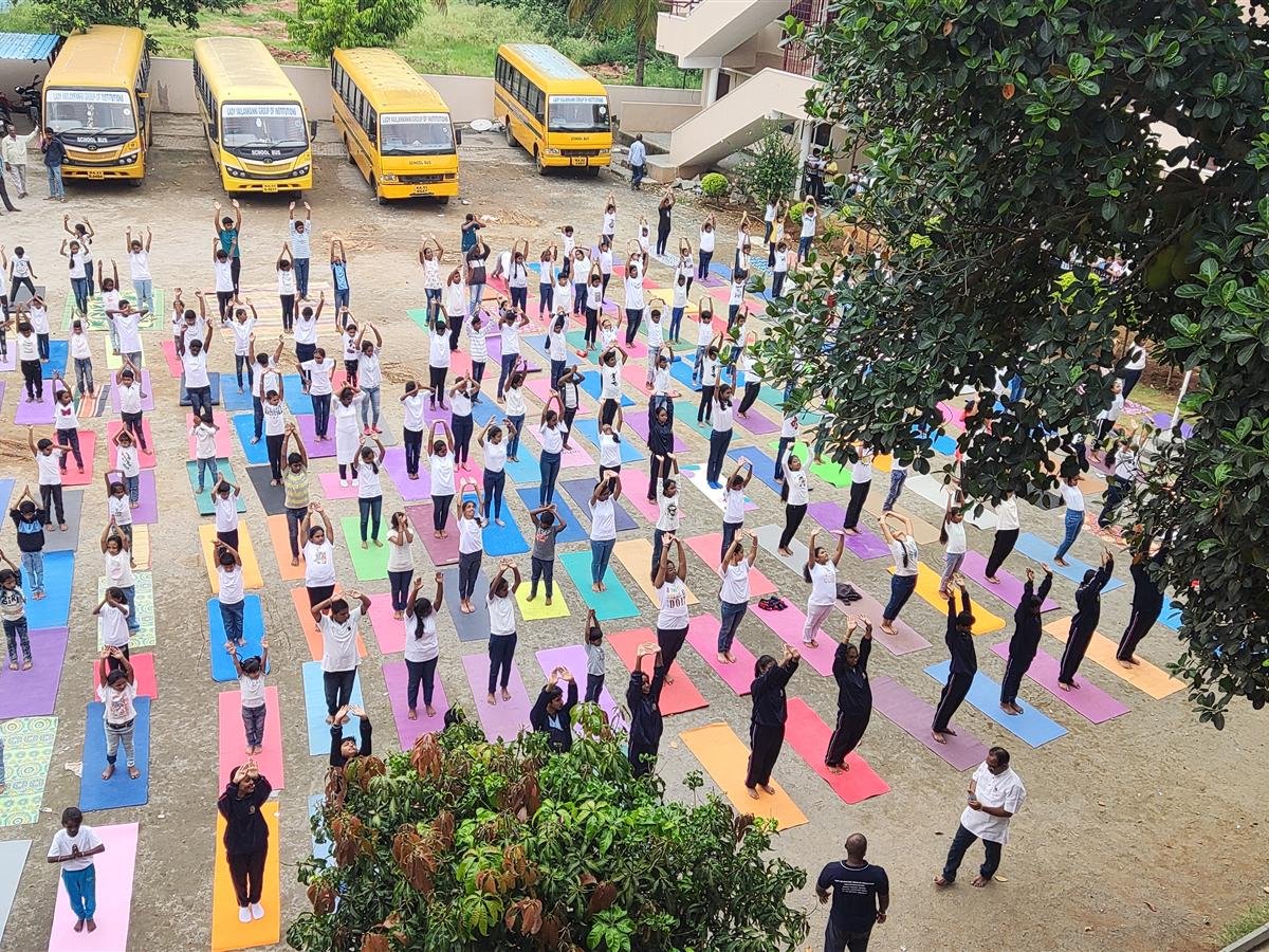 Students practising yoga at Lady Vailankanni — Whitefield Bangalore