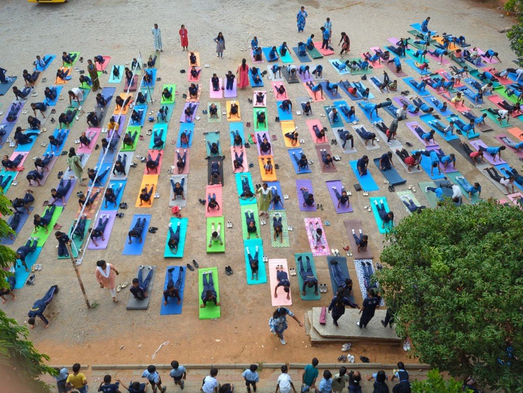 Students practising yoga at Lady Vailankanni — Whitefield Bangalore